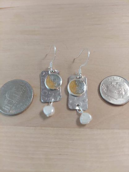 Handmade Lightweight Sapphire Blue and White Pearl Rectangle Drop Womens Earring