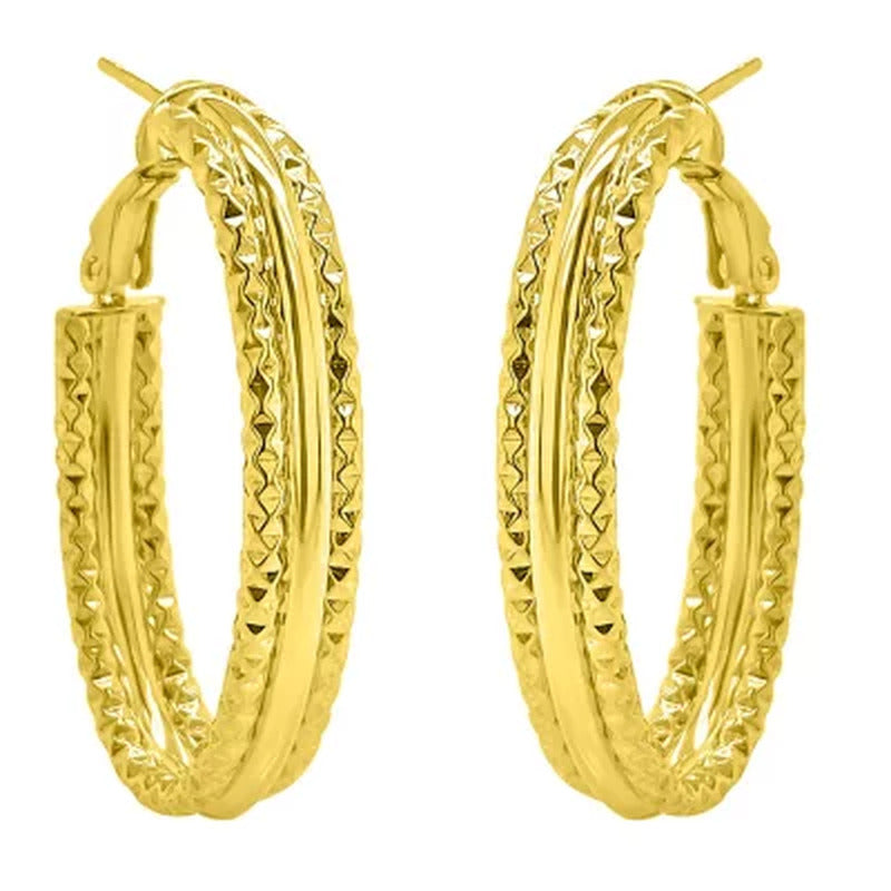 14K Gold Italian Textured Hoop Earrings