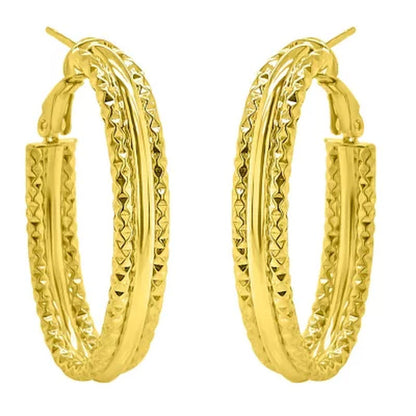 14K Gold Italian Textured Hoop Earrings