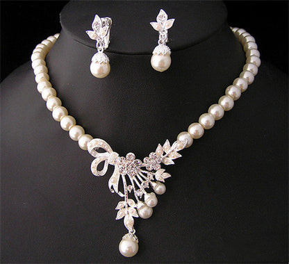 Crystal, Diamond, Pearl Necklace and Earrings