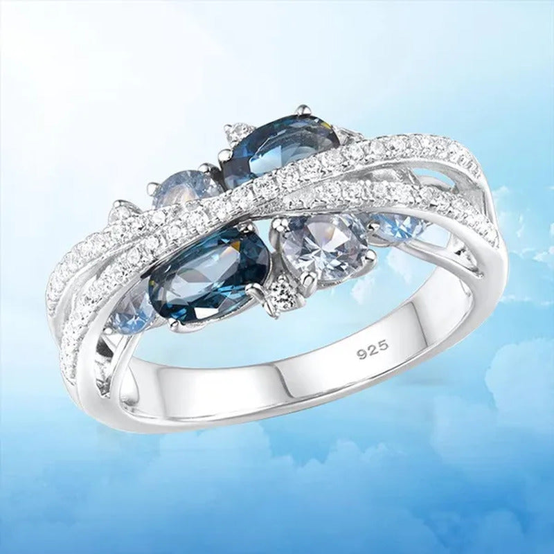 Trendy Luxury Rings for Women Shimmering Blue Spinel with Zircon Rings Romantic