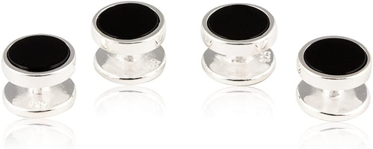 Mens Sterling Silver Black Onyx Cufflinks and Studs Formal Set with Presentation