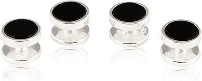 Mens Sterling Silver Black Onyx Cufflinks and Studs Formal Set with Presentation