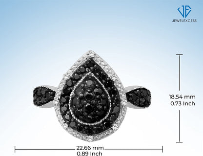 Sterling Silver 1 Carat Black & White Diamond Ring for Women | Diamonds for Ever