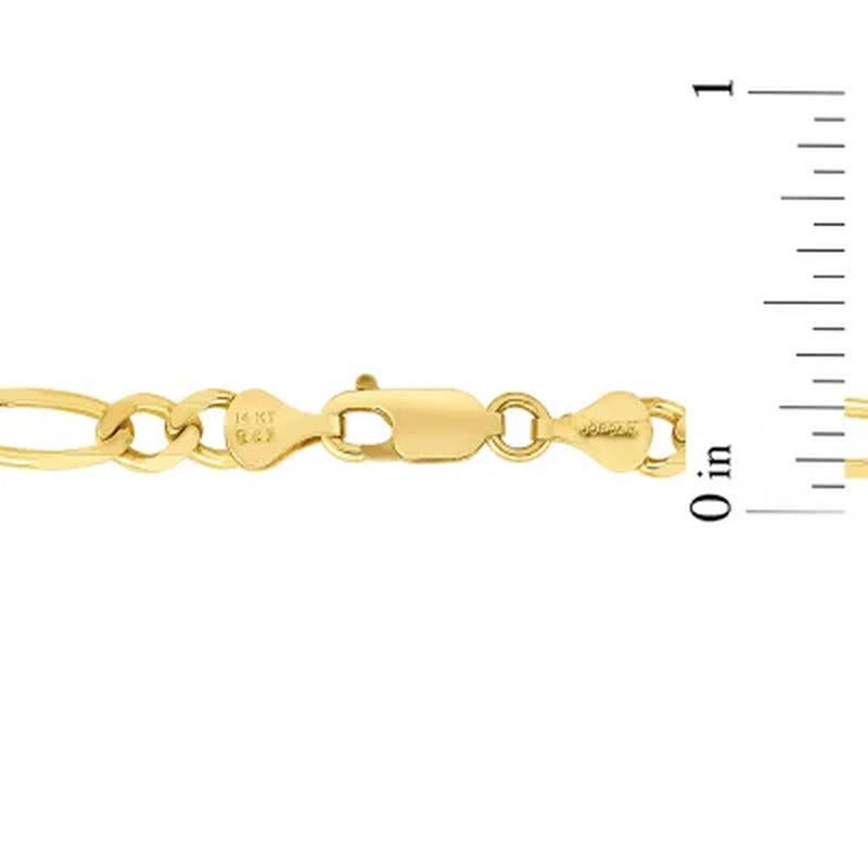 Solid Figaro Link Bracelet 8", 4.5Mm in 14K Yellow Gold