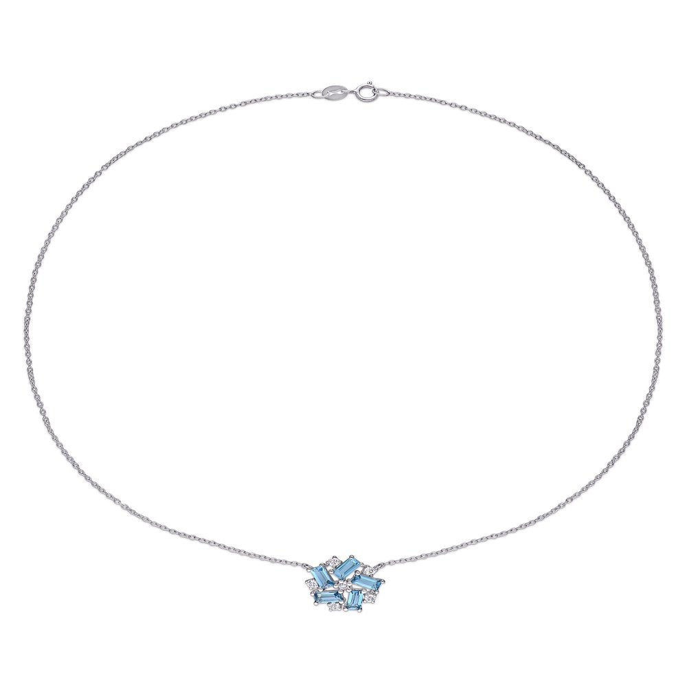2-3/5 Carat London-Blue Topaz and White Topaz Sterling Silver Geometric Necklace
