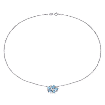 2-3/5 Carat London-Blue Topaz and White Topaz Sterling Silver Geometric Necklace