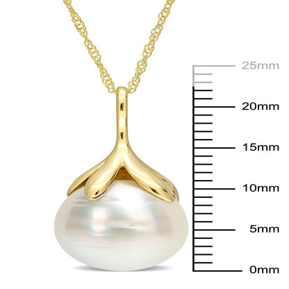 10-11Mm Drop South Sea Cultured Freshwater Pearl 14Kt Yellow Gold Leaf Crown Dro