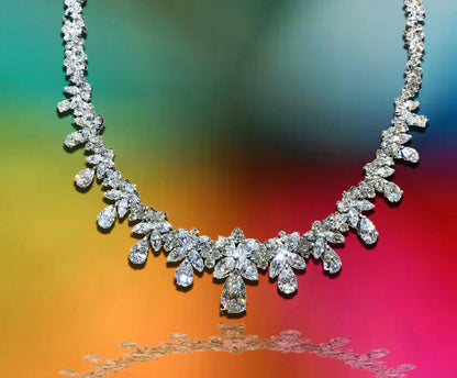 GIA CERTIFIED PEAR H SI2 CENTER SET DIAMOND ROUND PEAR MARQUISE DIAMOND NECKLACE
