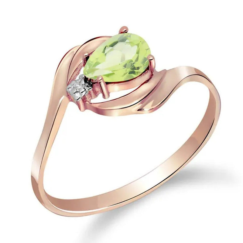 0.41 Carat 14K Solid Rose Gold Ring with Natural Diamond and Pear-Shaped Peridot