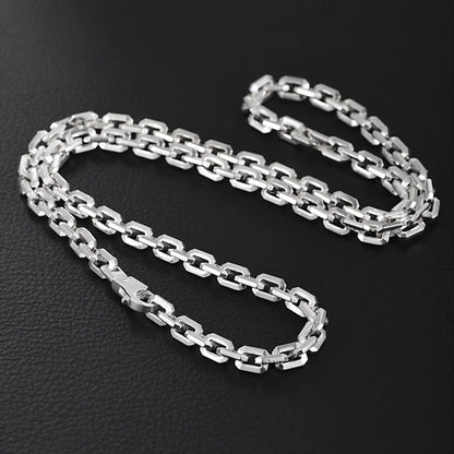 Real Silver 6Mm Fashion Horn Chain Necklace Man Male 925 Sterling Silver