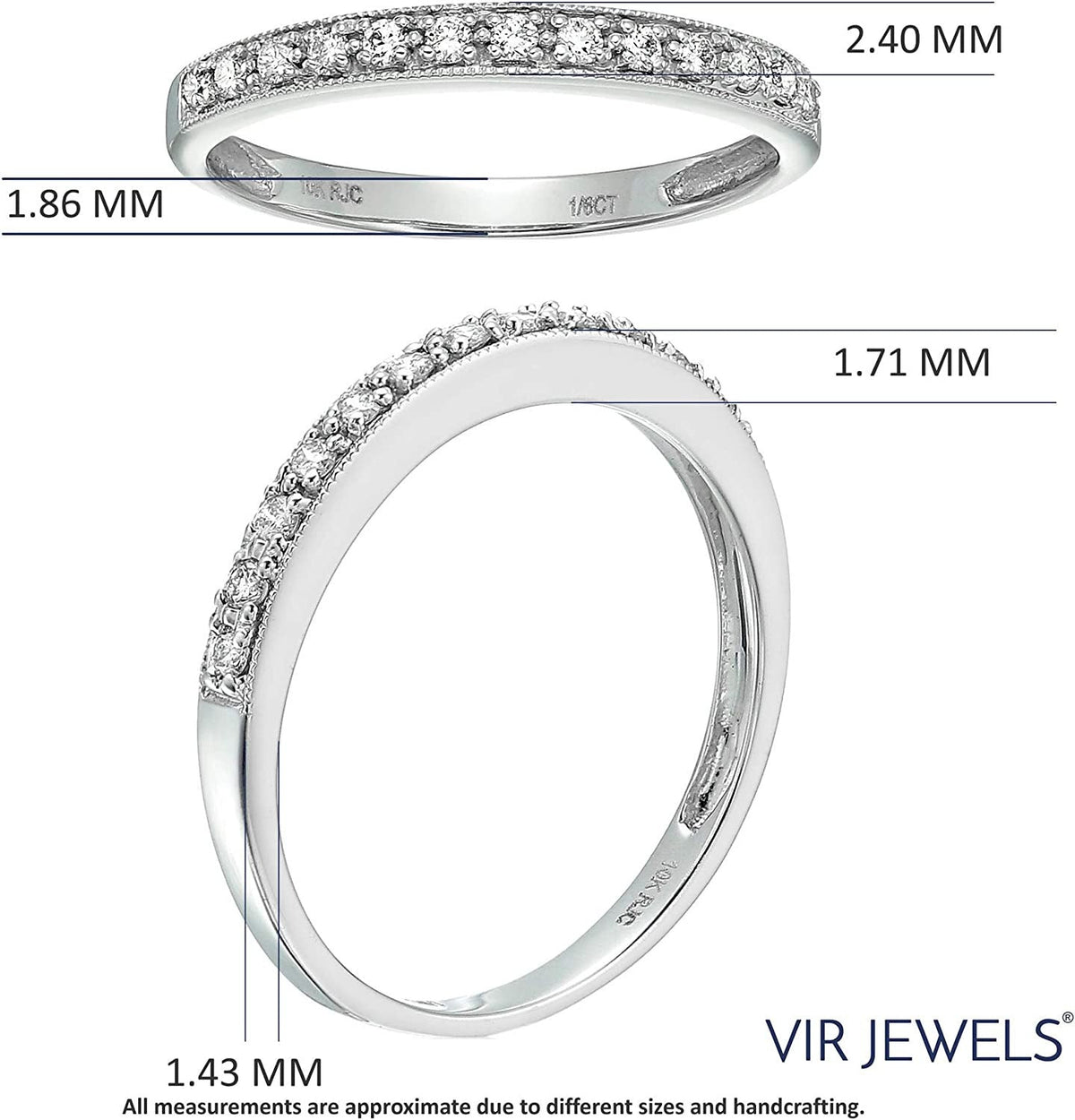 1/6 Carat (Ctw) Diamond Wedding Anniversary Band for Women, Half Eternity Petite