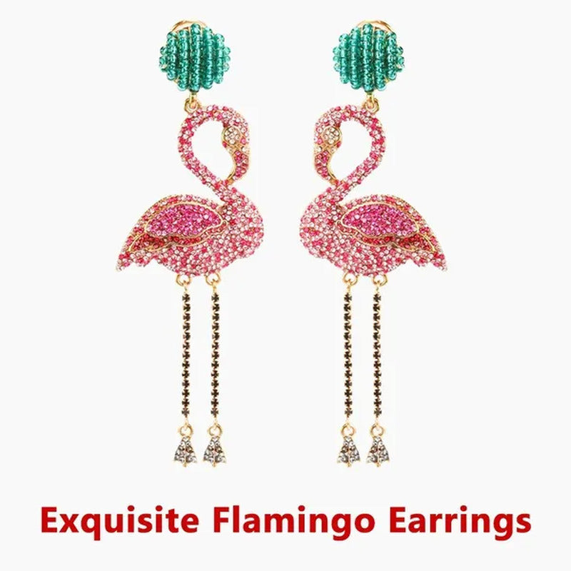 European and American High Quality Pink Diamond Earrings Flamingo Full Set Diamo