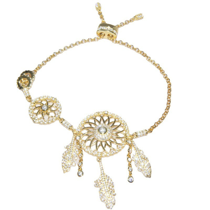 S925 Sterling Silver Women'S Diamond Set Dream Catcher Bracelet