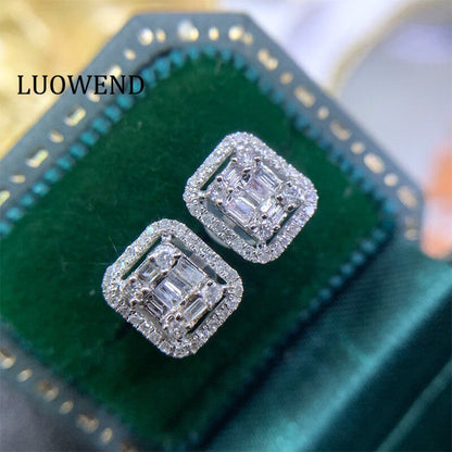 100% 18K White Gold Au750 Women Stud Earrings Real Natural Diamond Earring