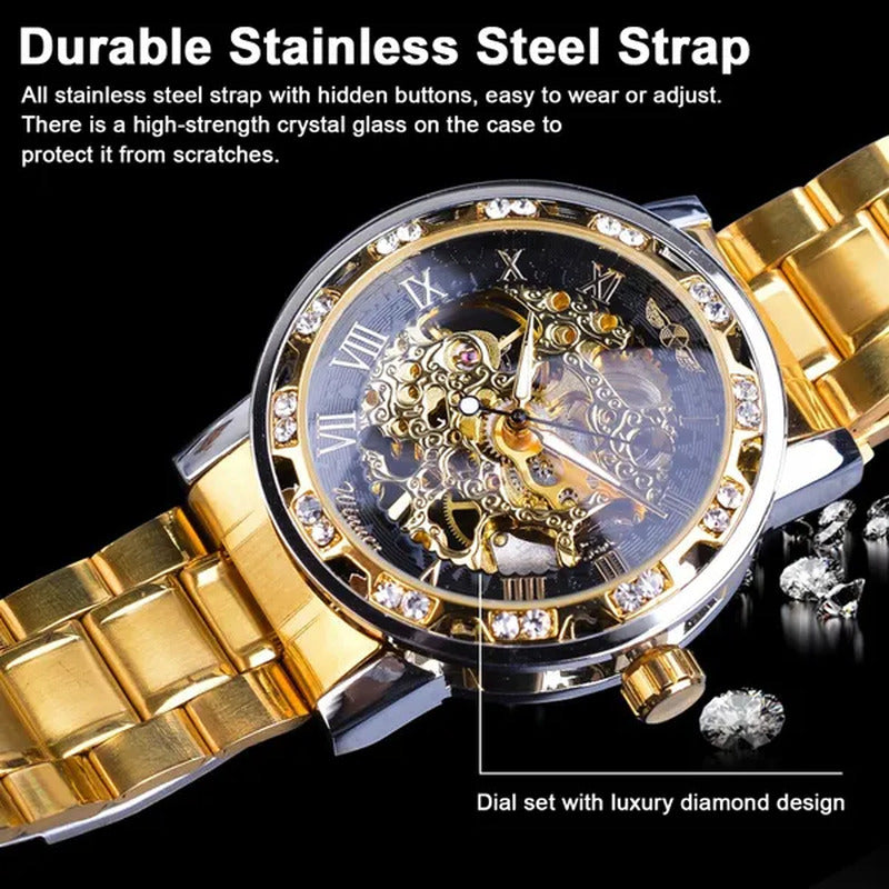 Men’S Watch, Luxury Mechanical Stainless Steel Skeleton Waterproof Automatic Sel