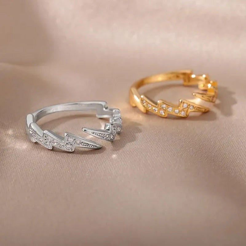Lightning Rings for Women Stainless Steel Gold Plated Finger Ring Trend Zirconia