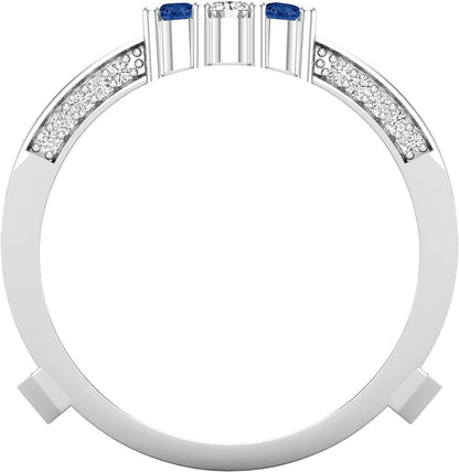 round Gemstone and White Diamond Enhancer Double Wrap Guard Anniversary Band Rin