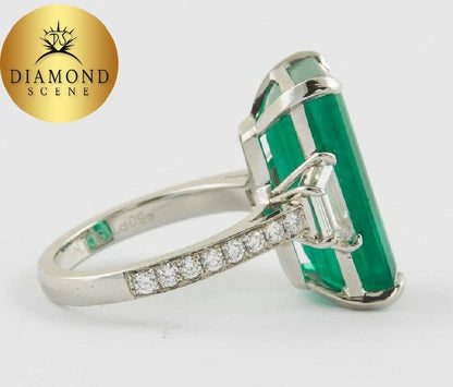 Unique Elongated 10 Carat Green Emerald Ring