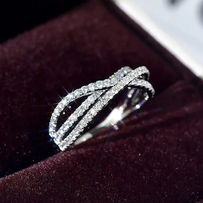 Women'S Fashion 925 Sterling Silver Twisted White Sapphire Ring Elegant Female B