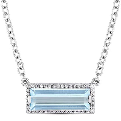 Blue Topaz and White Sapphire Bar Necklace in Sterling Silver