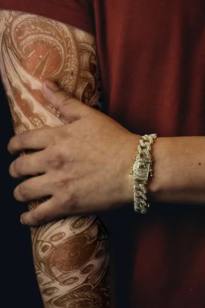 Men'S 14K Gold Plated Miami Cuban Thick Bracelet 9" Fully Cz Box Clip Hip Hop St