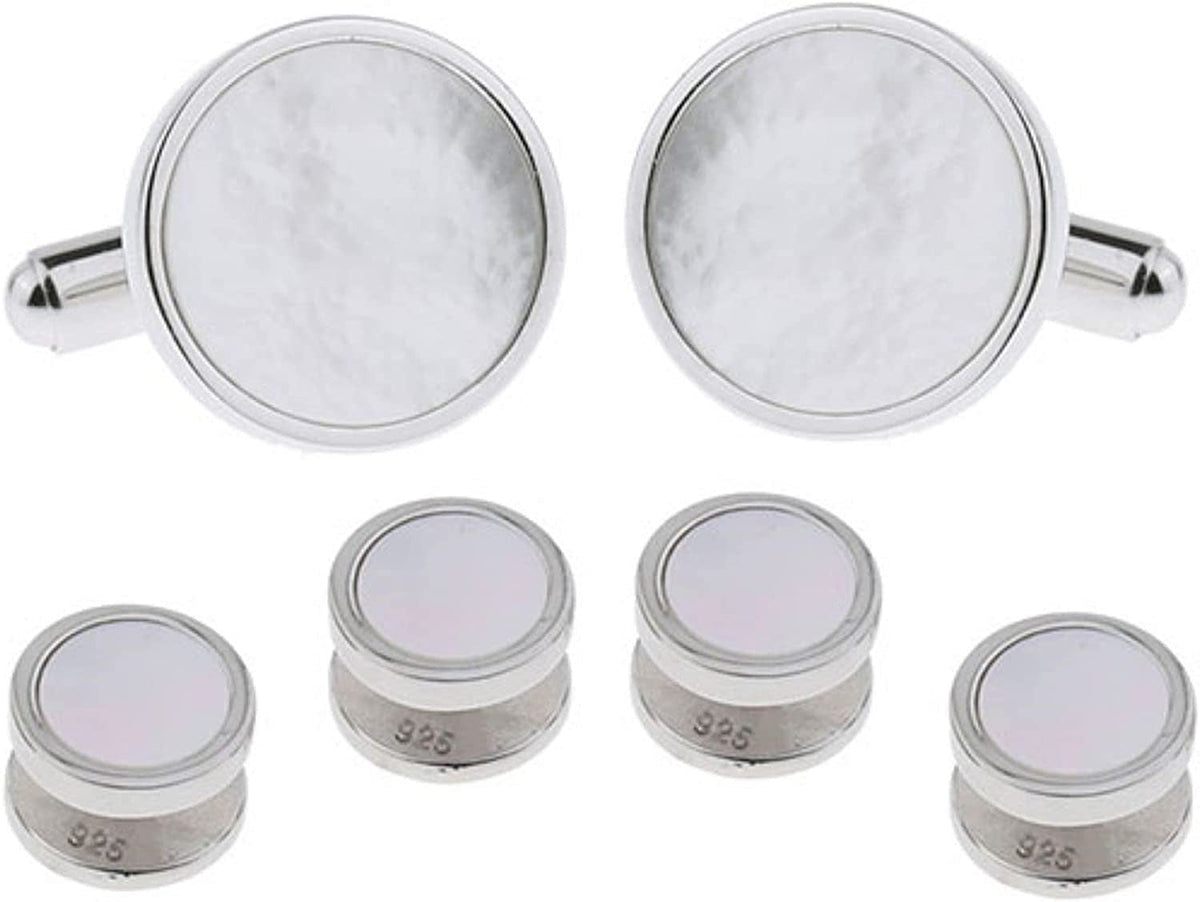 Mens Sterling Silver White Mother of Pearl Tuxedo Cufflinks and Studs | Solid 92