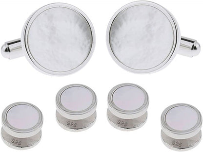 Mens Sterling Silver White Mother of Pearl Tuxedo Cufflinks and Studs | Solid 92