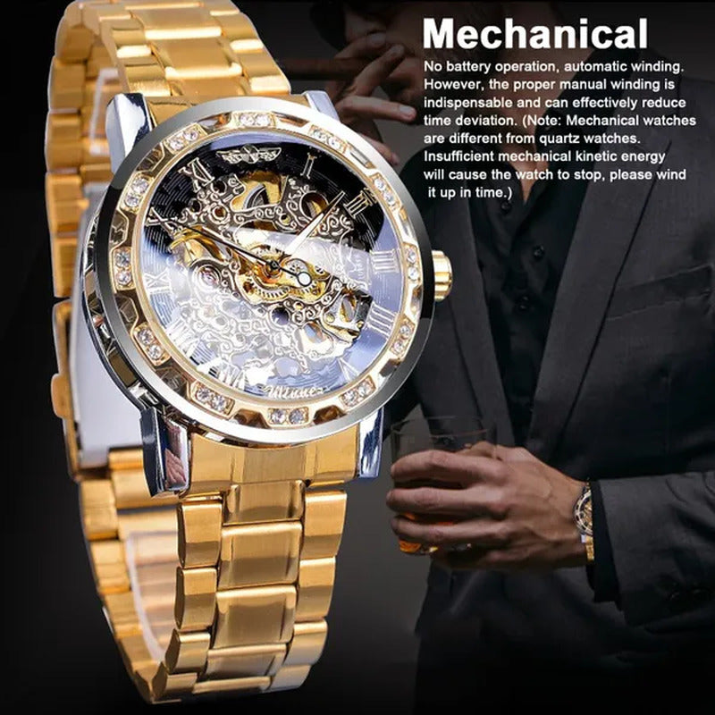 Men’S Watch, Luxury Mechanical Stainless Steel Skeleton Waterproof Automatic Sel