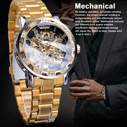 Men’S Watch, Luxury Mechanical Stainless Steel Skeleton Waterproof Automatic Sel