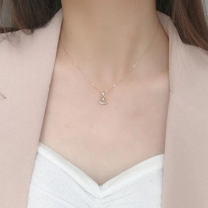 Original S925 Silver Zircon Christmas Tree Necklace Women'S Silver Ornaments