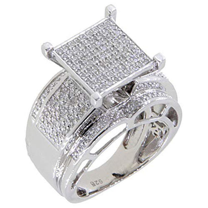 TGDJ .925 Sterling Silver 0.29 Ct round Cut Natural Diamond - Encrusted Square T