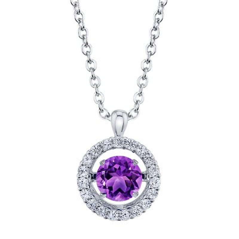 Sterling Silver Dancing Geniune Amethyst and Lab Created White Sapphire Pendant