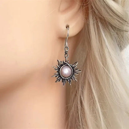 Bohemia Sun and Moon Earrings Sterling Silver Crystal Drop Earrings Women Female
