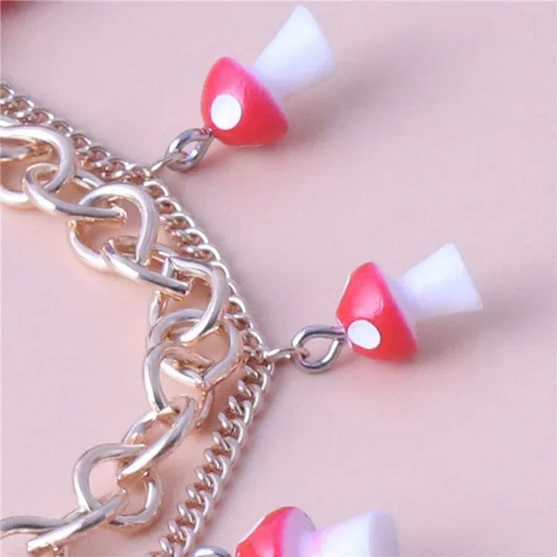 New Women'S Fashion Double Layer Mushroom Pendant Bracelet Couple DIY Jewelry