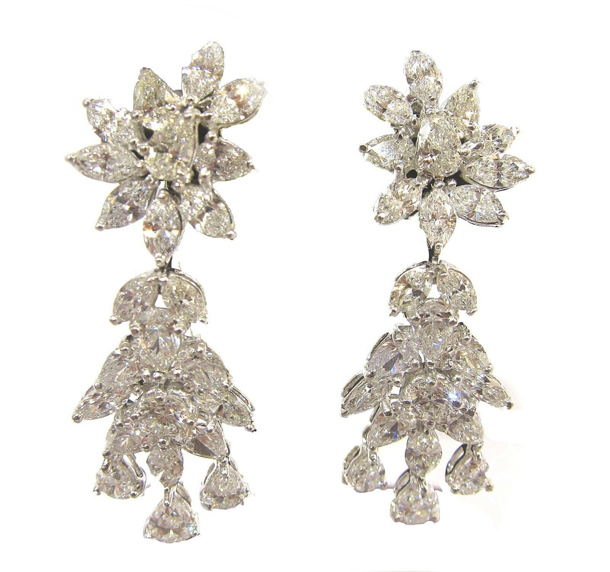 DIAMOND PEAR MARQUISE ROUND BRILLIANT DANGLE EARRING 12.45 CTTW PLATINUM