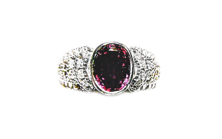 PINK SAPPHIRE OVAL CUT BEZEL SET 2.06 CT ROUND BRILLIANT SHAPE