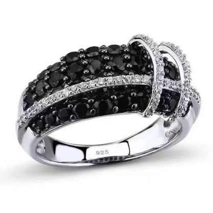 Fashion Women Creative Cross Cross Zircon Ring Black and White Bicolor Zircon Ri