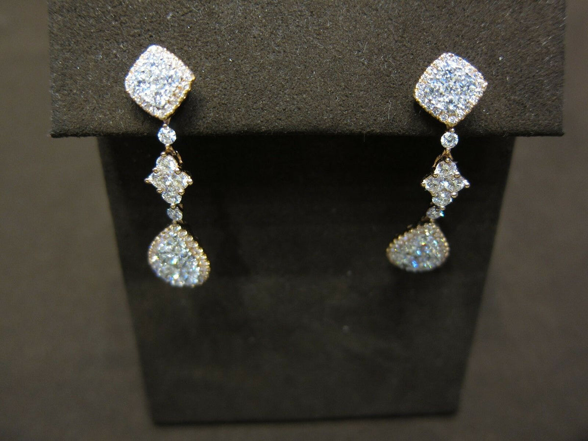 ROSE GOLD DIAMOND ROUND BRILLIANT SET DANGLE CLUSTER