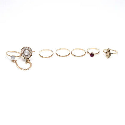 7Pcs/Set Europe and the United States Retro Inlaid Moonlight Ruby Chain Knuckle