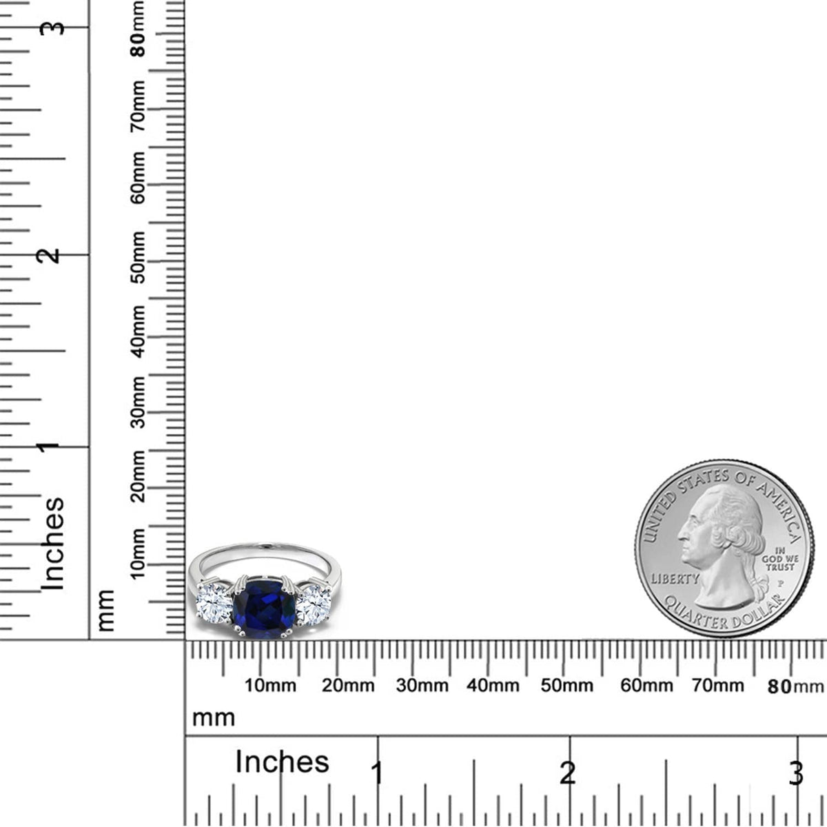 925 Sterling Silver Blue Simulated Sapphire Women Meghan Ring (4.00 Ct Cushion,