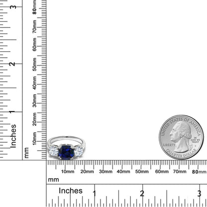 925 Sterling Silver Blue Simulated Sapphire Women Meghan Ring (4.00 Ct Cushion,