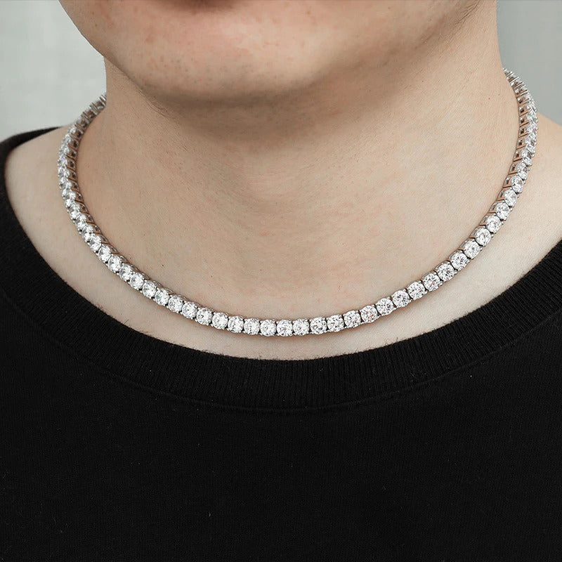 100% S925 Sterling Silver 4Mm Moissanite Tennis Chain Necklace Sparkling Lab