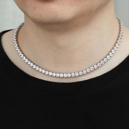 100% S925 Sterling Silver 4Mm Moissanite Tennis Chain Necklace Sparkling Lab
