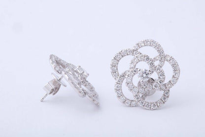 Diamond Camelia 1.95 ct Diamond White Gold Flower Earrings
