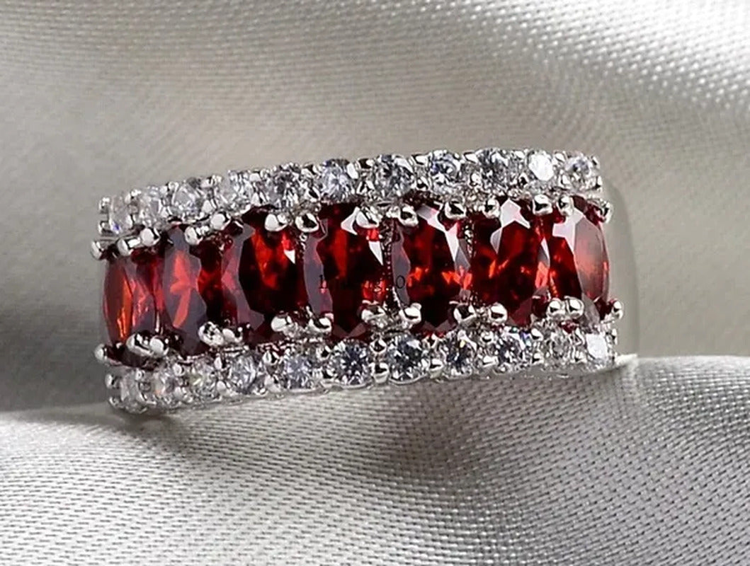 Sz6-9 Fashion Jewelry 10KT White Gold Filled 7CT Ruby Zircon CZ Women'S Wedding