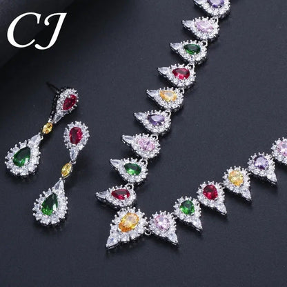 CANDICE White Gold Plating Sparkling Cubic Zirconia Diamond Choker Necklace Sets