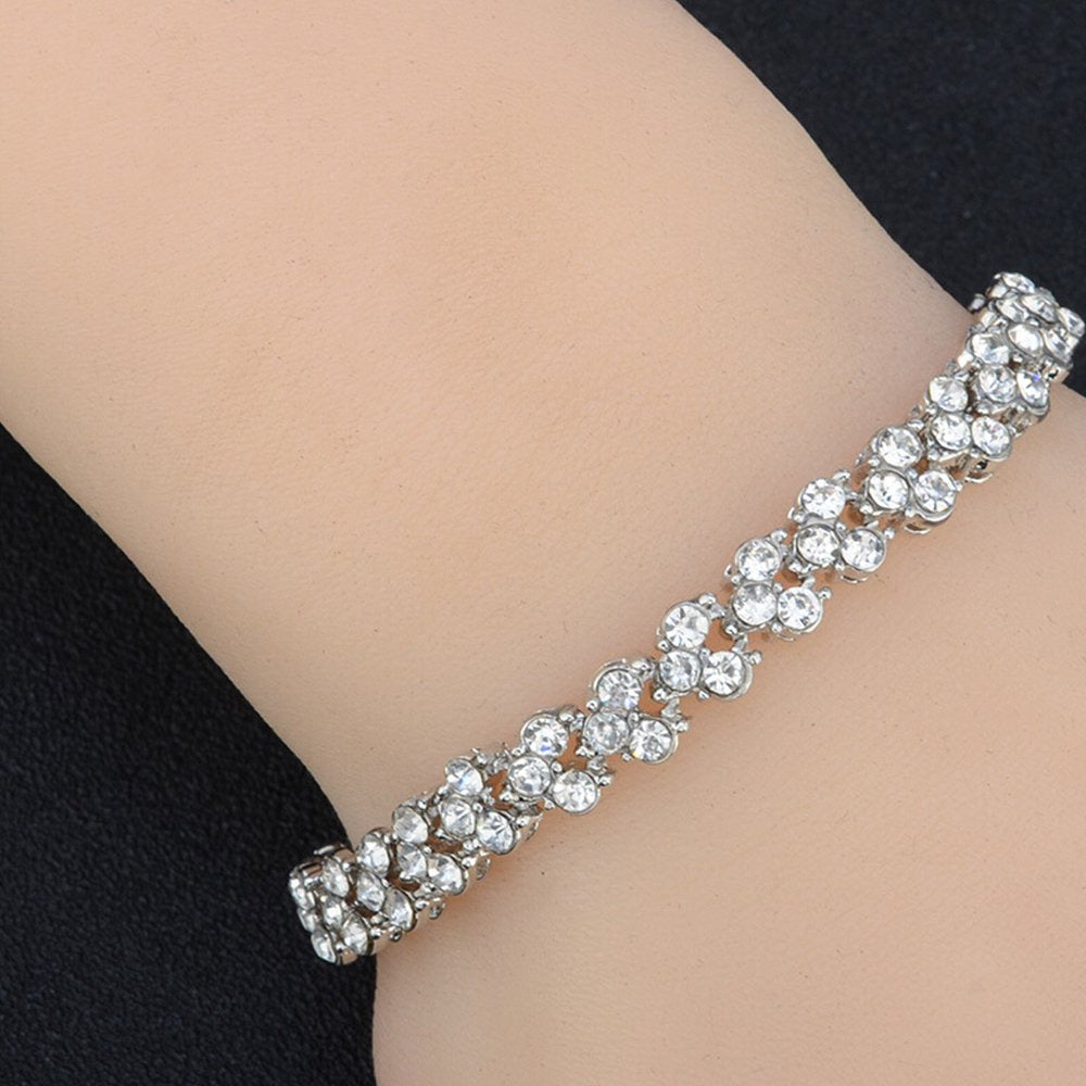 Woman Gold Silver Crystal Diamond Cuff Bracelet