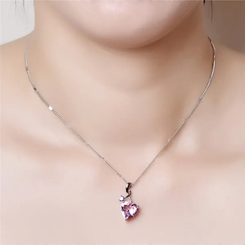 Heart - Shaped Gem Pendant Set with Diamond Simple Original Necklace Ring Neckla