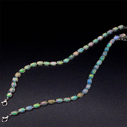 925 Sterling Silver Natural Opal Simple Bracelet Colorful Stone Bracelet Women'S